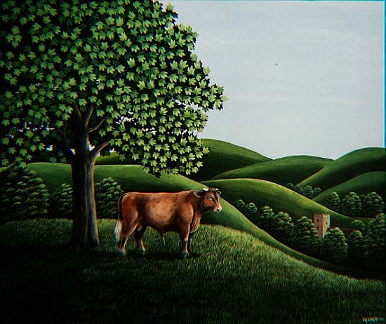Bull on a hill, 1981 (gouache)  van Liz  Wright