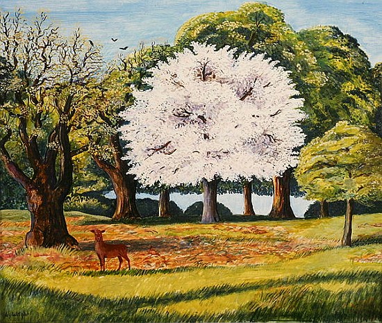 Cherry Blossom and Deer, 1995 (acrylic on paper)  van Liz  Wright