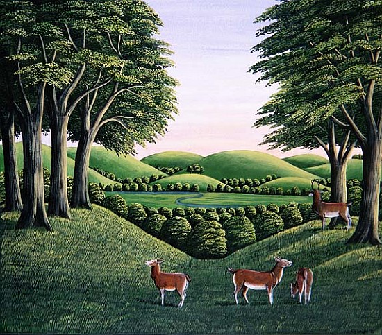 Deer on the hill, 1985 (gouache)  van Liz  Wright