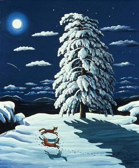 Foxes in Moonlight, 1989  van Liz  Wright