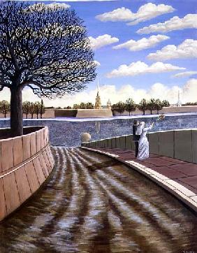 Dedication to the River Neva, St. Petersburg, 1990 (acrylic on paper) 