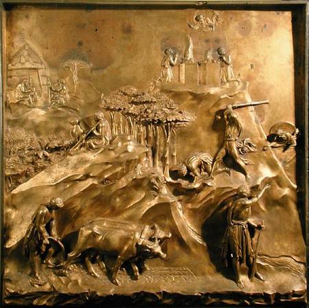 The Story of Cain and Abel: The Sacrifice, The Murder of Abel and God Banishing Cain, original panel van Lorenzo  Ghiberti