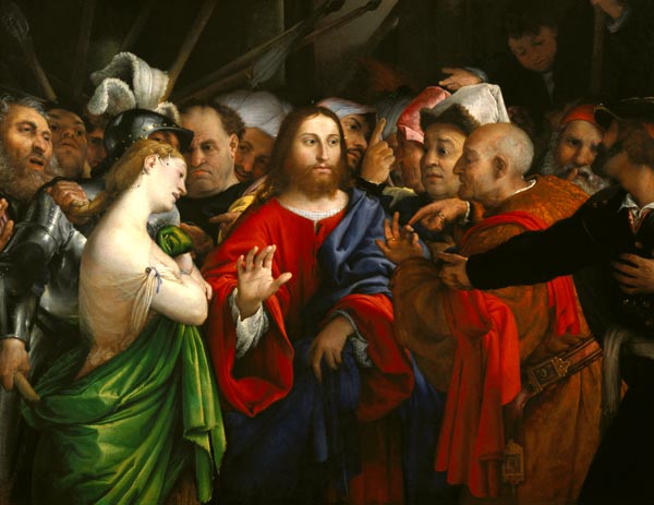 Christ and the Adulteress van Lorenzo Lotto