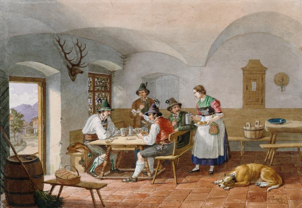Kartenspielende Bauern van Lorenzo Quaglio d.J.