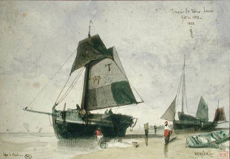 Two Fishing Boats van Louis Adolphe Hervier