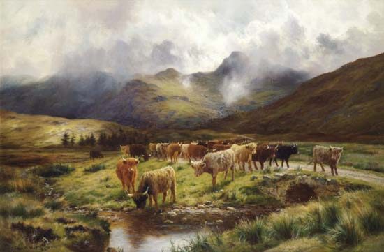 Eine Hochland-Herde bei Strathfillan, Perthshire van Louis Bosworth Hurt