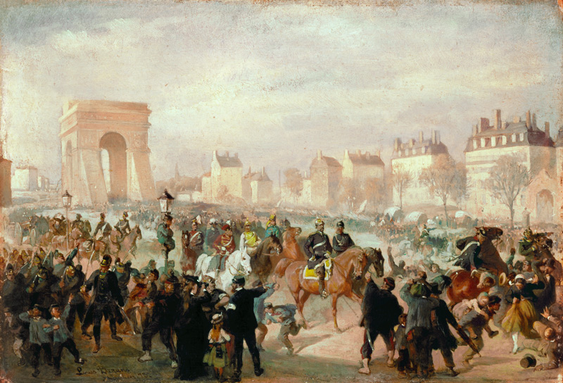 Einzug der deutschen Truppen mit Bismarck in Paris am 3.März van Louis Braun