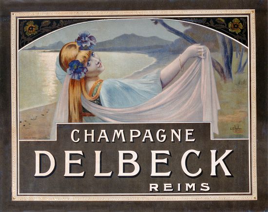 Advertisement for Champagne Delbeck, printed by Camis, Paris van Louis Chalon