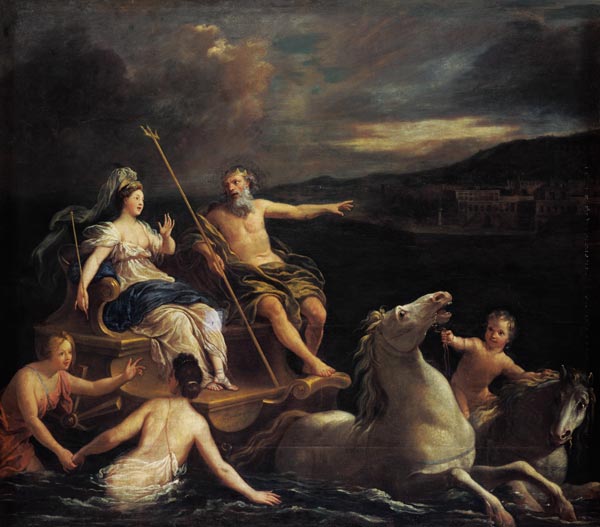 Neptun führt Amphytrite auf seinem Meereswagen zu seinem Schloss. van Louis de Boullogne d.Ä.