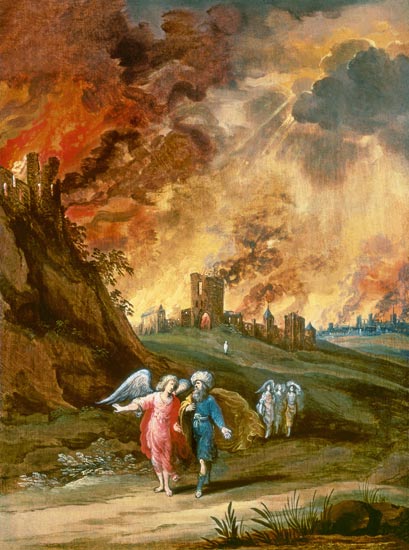 Lot and His Daughters Leaving Sodom van Louis de Caullery