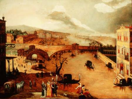 Scene Galante in a River Landscape (panel) van Louis de Caullery