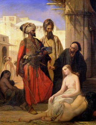 A Slave Market in Asia Minor (oil on canvas) van Louis Devedeux