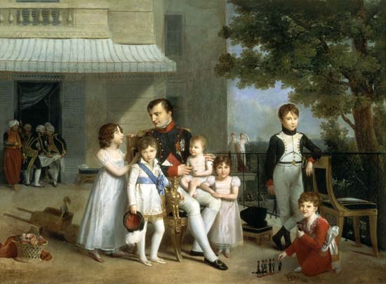 Portrait of Napoleon Bonaparte (1769-1821) with his Nephews and Nieces on the Terrace at Saint-Cloud van Louis Ducis