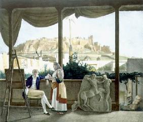 The French Consul, Monsieur Fauvel, on the terrace of his house in Athens, engraved by the Thierry B