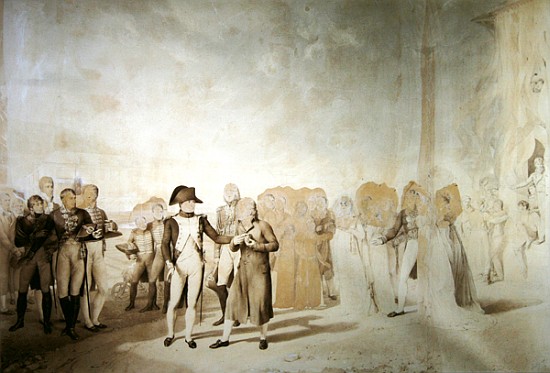 Napoleon visits the factory at Jouy-en-Josas, 20th June, 1806 (pen & sepia ink on paper) van Louis Eugene Gabriel Isabey