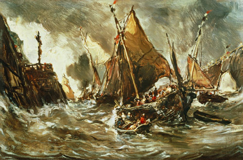 Schiffe im Sturm van Louis Gabriel Eugène Isabey