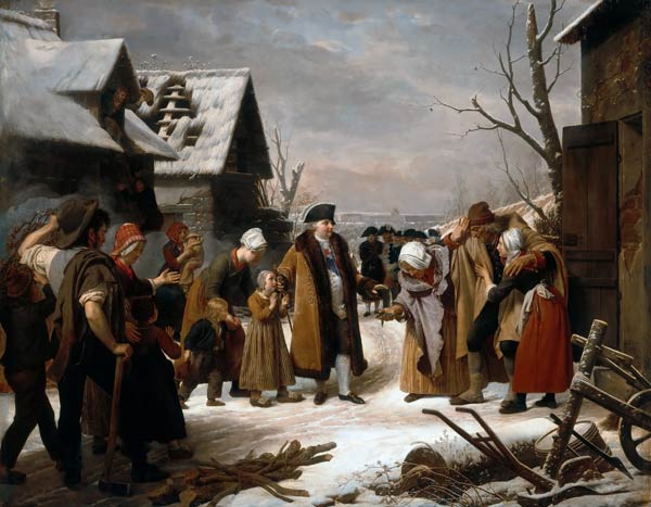 Louis XVI Distributing Alms to the Poor of Versailles during the Winter of 1788 van Louis Hersent