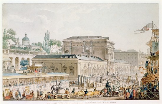 Antiquities found at Herculaneum being transported to the Naples Museum, c.1782 van Louis Jean Desprez