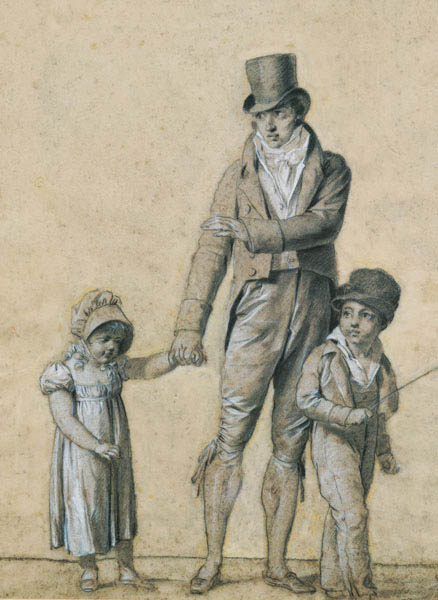 Father with his daughter, study for 'The Shower' cil on van Louis-Léopold Boilly