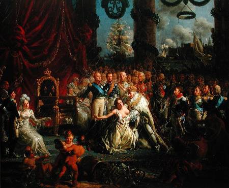 Louis XVIII (1755-1824) Helping France to her Feet van Louis Philippe Crepin
