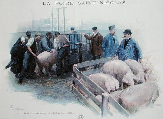 The Saint-Nicolas Fair in Evreux, early 20th century (colour litho) van Louis Remy Sabattier