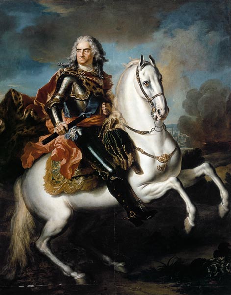 König August II. (der Starke) von Polen zu Pferde van Louis Silvestre d.J.
