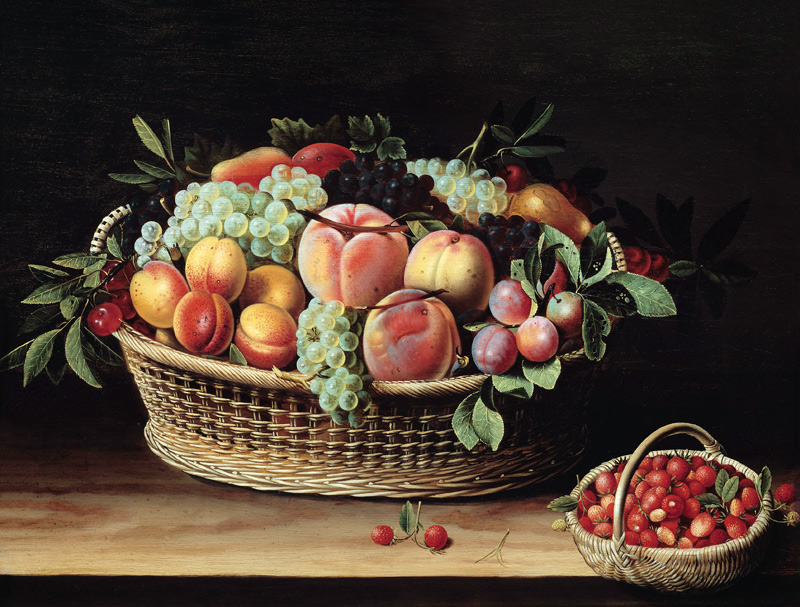 Basket of Apricots, Grapes and Strawberries van Louise Moillon