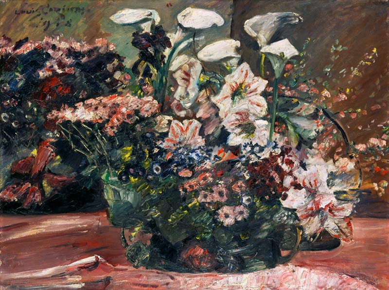 Blumenkorb mit Amaryllis und Kalla. van Lovis Corinth