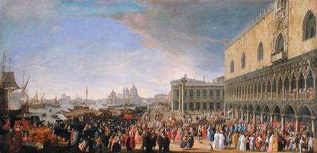 Arrival of the Comte Languet de Gergy at the Palazzo Ducale, Venice van Luca Carlevaris