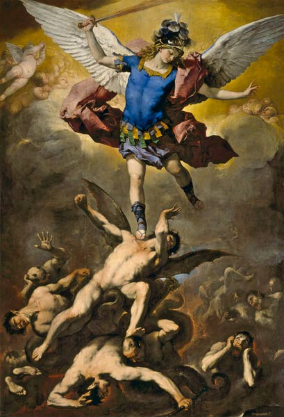 Der Erzengel Michael stürzt die abtrünnigen Engel in den Abgrund van Luca Giordano