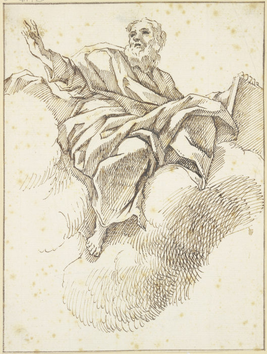 Prophet mit Buch auf Wolken schwebend van Luca Giordano