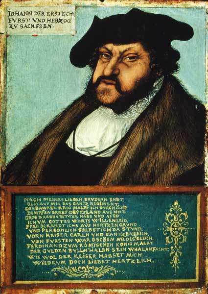 Portrait of John I (1468-1532) the Steadfast, Elector of Saxony van Lucas Cranach (de oude)