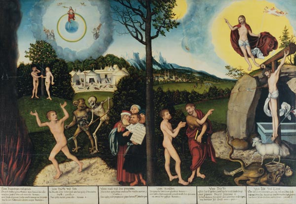 Damnation and Redemption. Law and Grace van Lucas Cranach (de oude)