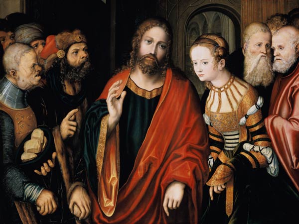 Christ and the Woman Taken in Adultery van Lucas Cranach (de oude)