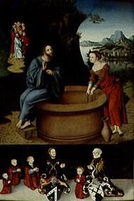 Christus und die Samariterin am Brunnen Unten: Familienbild des Stifters. van Lucas Cranach (de oude)