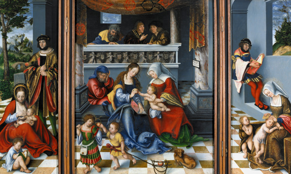 Torgauer Altar Li.Maria Kleophas/Alphäus, Mi.die hl. Sippe, ReMaria Salome un Zebedäus. van Lucas Cranach (de oude)