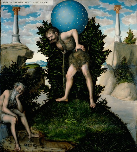 Atlas and Hercules (From The Labours of Hercules) van Lucas Cranach (de oude)