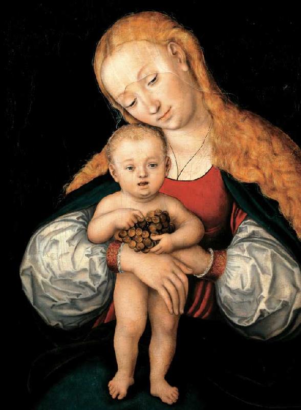 Madonna mit Kind und Trauben van Lucas Cranach (de oude)