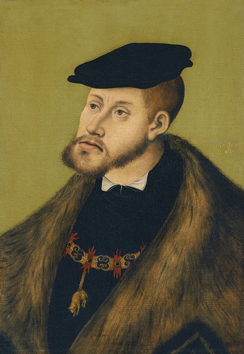 Portrait of the Emperor Charles V (1500-1558) van Lucas Cranach (de oude)