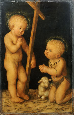 The Christ Child Blessing The Infant Saint John The Baptist van Lucas Cranach (de oude)