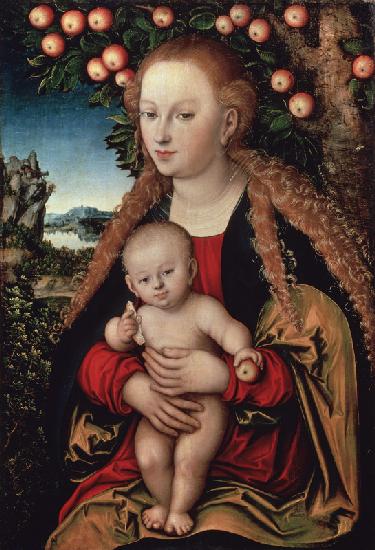 Madonna mit Kind unter dem Apfelbaum.