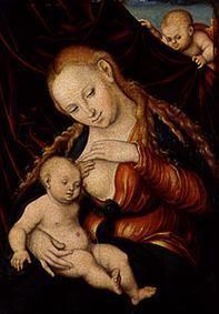 Madonna, dem Christkind die Brust reichend.