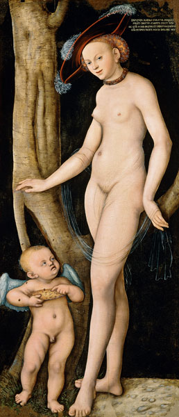 Venus und Cupido mit einer Honigwabe van Lucas Cranach (de oude)