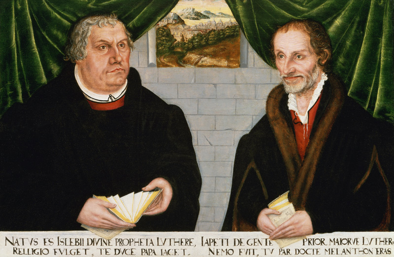 Double Portrait of Martin Luther (1483-1546) and Philip Melanchthon (1497-1560) van Lucas Cranach 