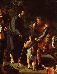 Die Heilung des Blinden von Jericho. Detail: Christus und der Blinde van Lucas van Leyden