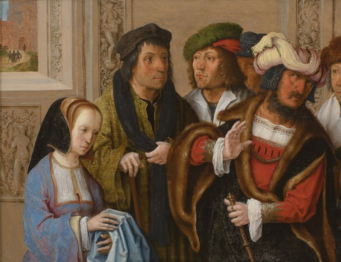 Potiphar's Wife Displays Joseph's Garment van Lucas van Leyden