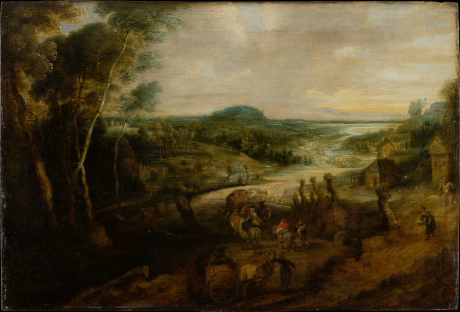 River Landscape with Peasants on the Way to Market van Lucas van Uden