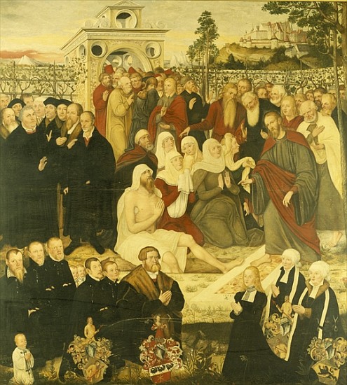 Reformers'' group at a miracle (see also 308463) van Lucas (Schule) Cranach
