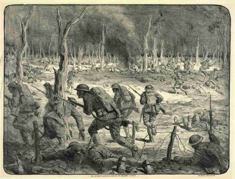 An Infantry Attack in Woods at Argonne Front van Lucien Hector Jonas