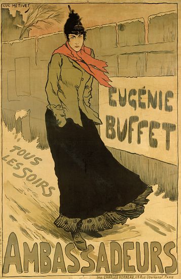 Reproduction of a poster advertising 'Eugenie Buffet', at the Ambassadeurs, Paris van Lucien Métivet